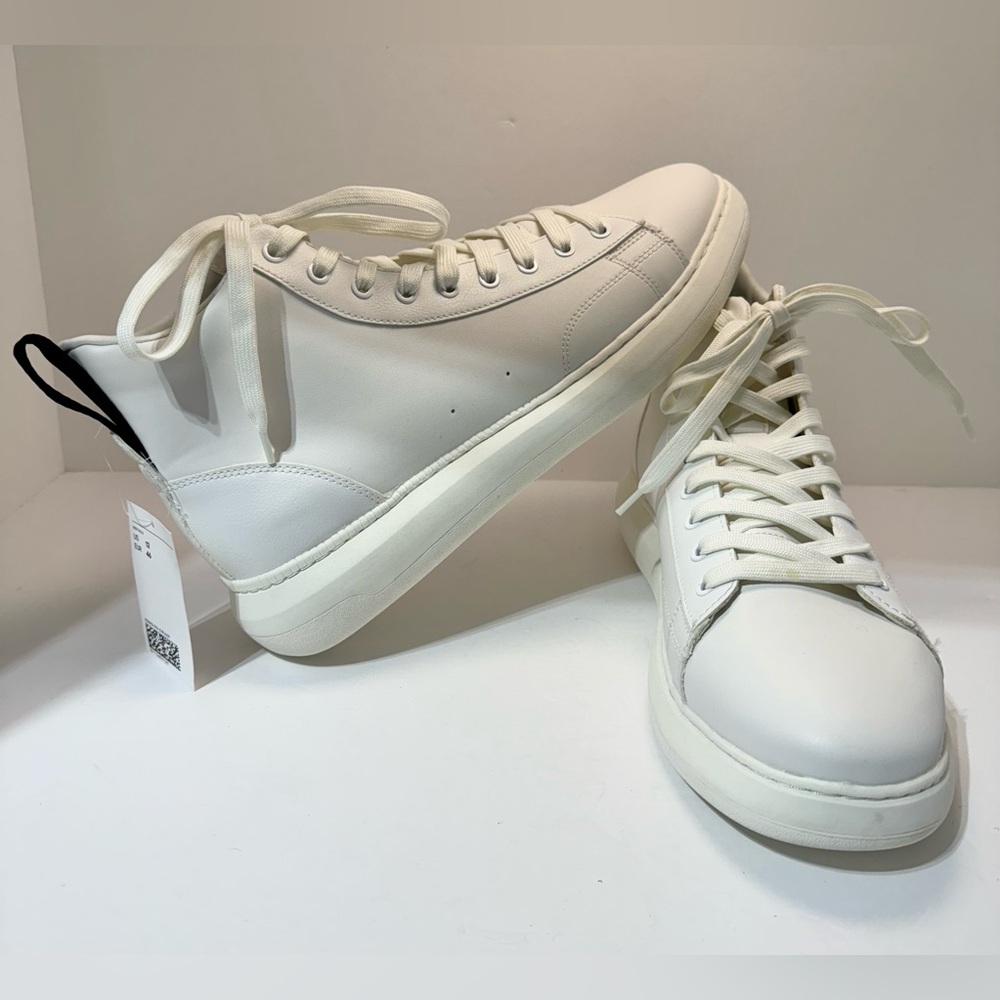 H&M Men’s Size 12 High Top White Pleather Lace Up Sneakers Shoes